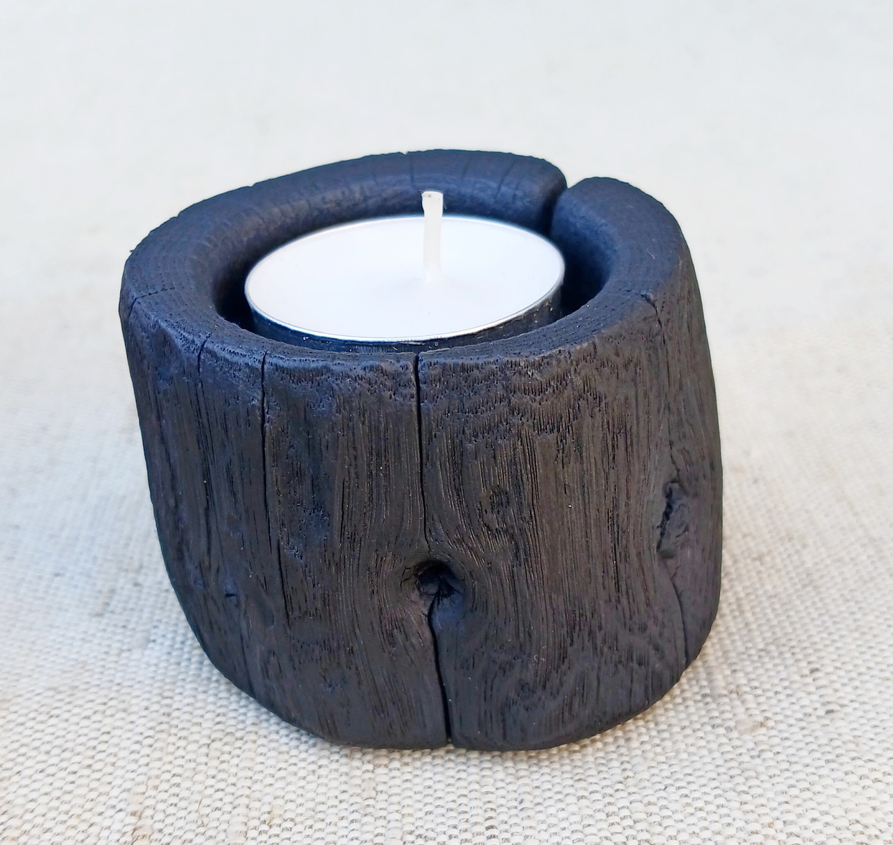 Підсвічник дерев'яний міні "Black Wood", під чайну свічку, шліфування, випал, олія віск