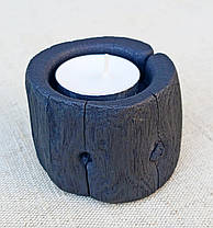 Підсвічник дерев'яний міні "Black Wood", під чайну свічку, шліфування, випал, олія віск, фото 3