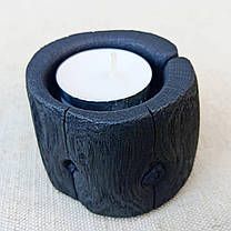 Підсвічник дерев'яний міні "Black Wood", під чайну свічку, шліфування, випал, олія віск, фото 4