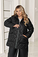 Куртка жіноча зимова батал стьобана з капюшоном і великими кишенями