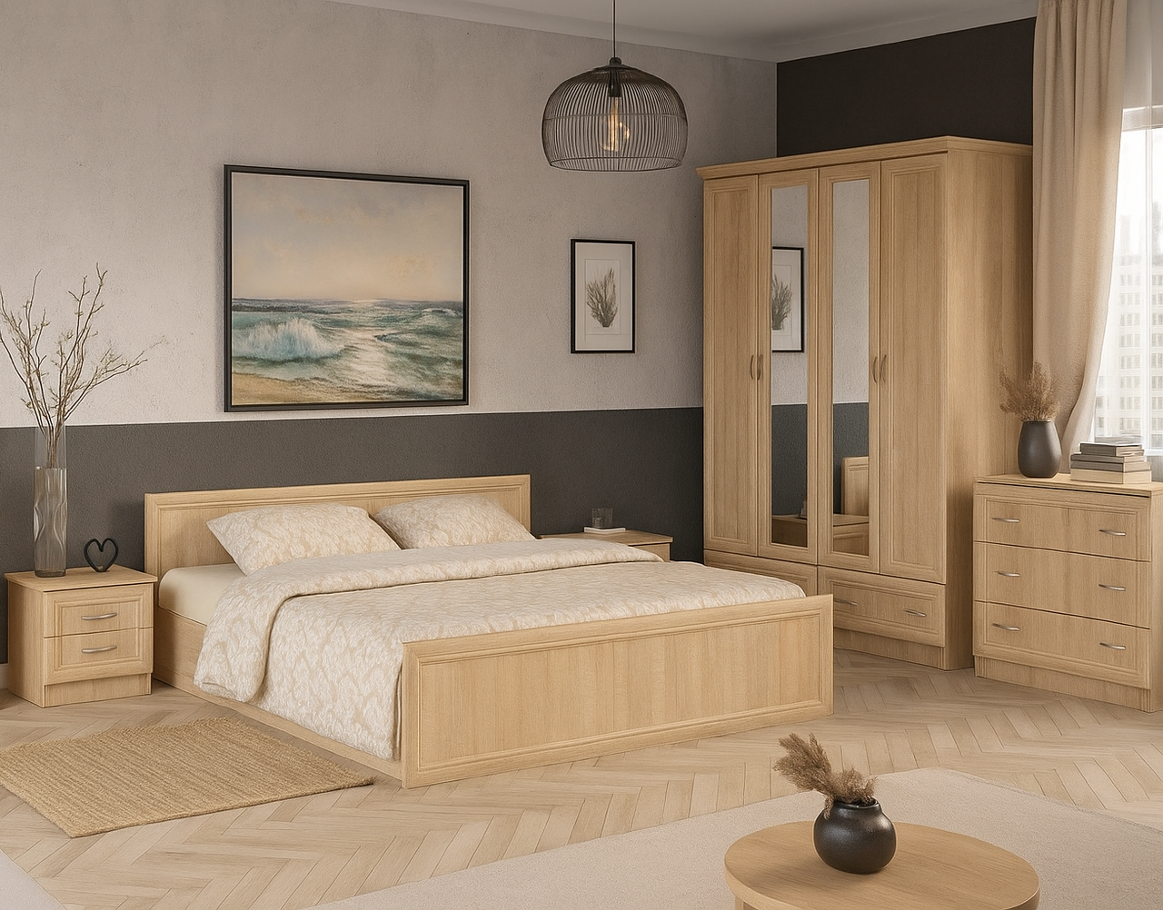 Сучасна модульна велика спальня з туалетним столиком комодом шафою дуб сонома ЛДСП Соната Мебель Сервіс