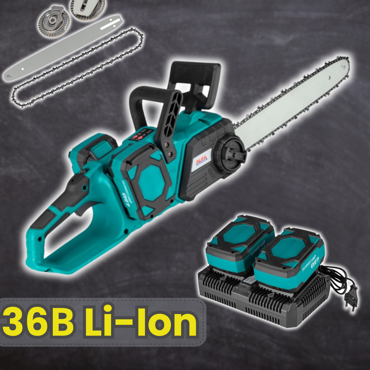Акумуляторна електропила AL-FA ALCCS16-36V Li-Ion шина 400 мм Крок ланцюга 3/8"