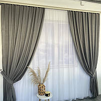 Готові однотонні штори мікровелюр, Сірі, з тюлем (SHTN-PK-339), фото 5