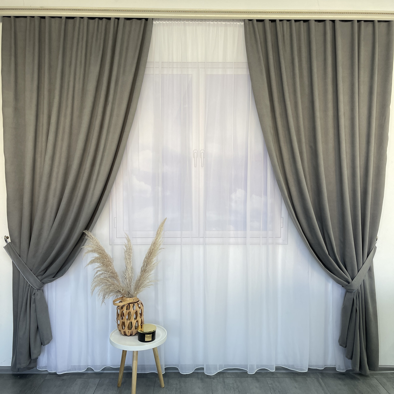 Готові однотонні штори мікровелюр, Сірі (SH-PK-339), фото 1