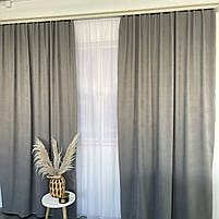 Готові однотонні штори мікровелюр, Сірі, з тюлем (SHTN-PK-339), фото 10