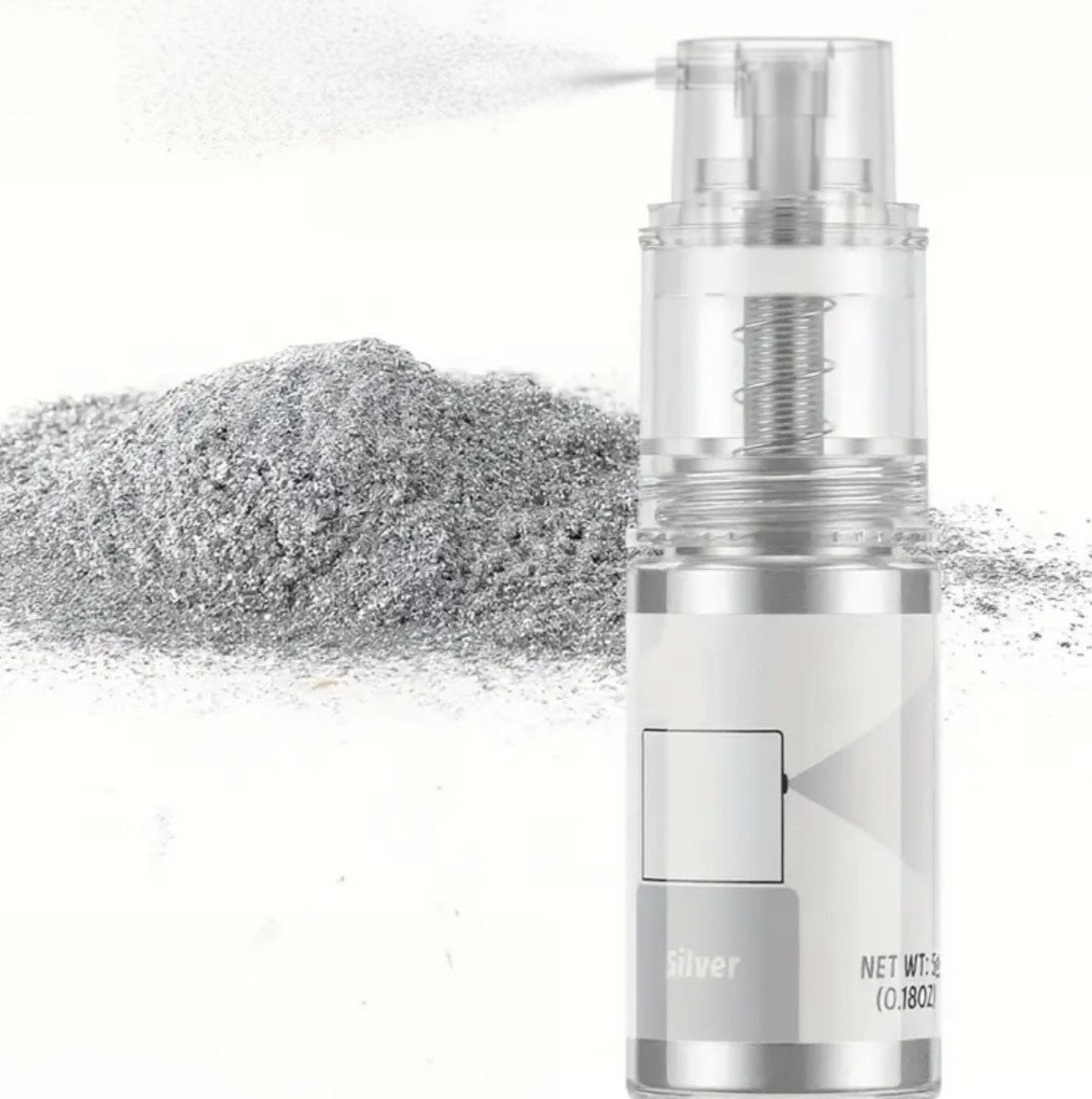 Харчовий блиск гліттер з розпилювачем Сріблястий 5 гр кандурін, фото 1