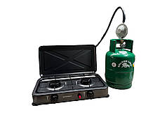 Газова плита двухкомфорочна Grunhelm + Балон Rudyy 5л + редуктор зі шлангом + пальник на балон у подарунок