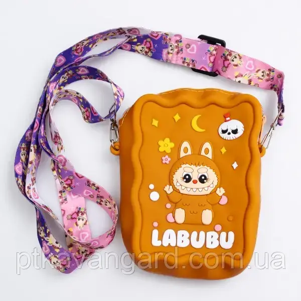 Гаманець сумка Лабубу силіконова на блискавці через плече, коричневий HP-55-7BR, фото 1