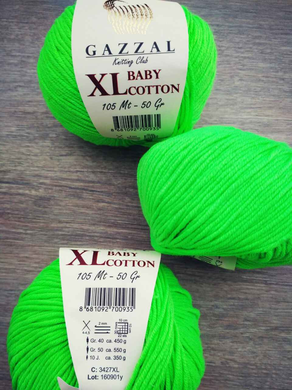 Пряжа Gazzal Baby Cotton XL 3427 салатовий неон