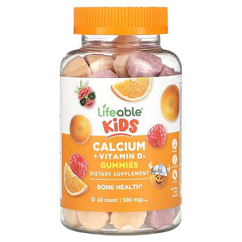 Кальцій + Д3 для дітей Lifeable Kids Calcium + D3 Gummies смак фруктів 60 мармеладок