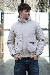 Стильна молодіжна чоловіча куртка в сірому та білому кольорі