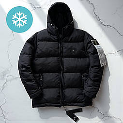 Куртка чоловіча зимова Stone Стон айленд Island тепплий пуховик дутий чорний з капюшоном Туреччина. Живе фото