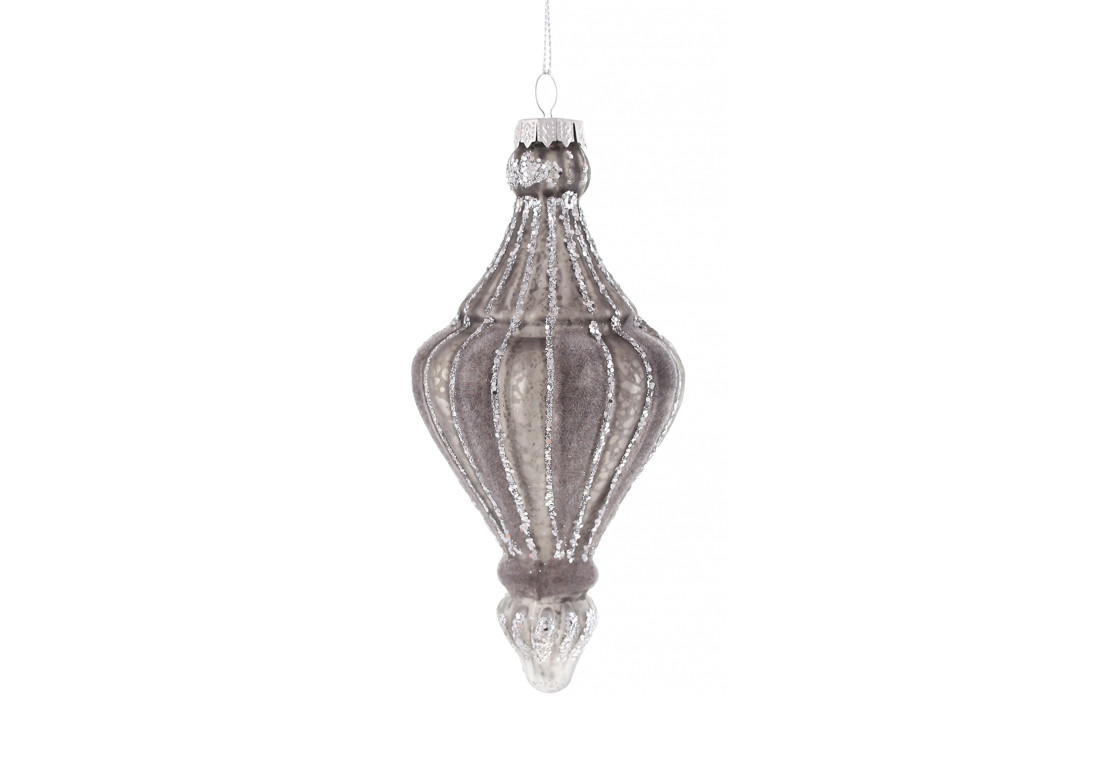 Ялинкова фігурна прикраса зі скла з оксамитом, колір - антик сірий, фото 1