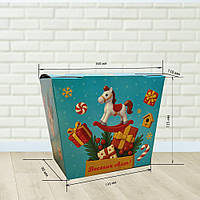 Новорічна упаковка для цукерок з ручками-шнурками Бірюзова 600 - 700 г. Н72_2