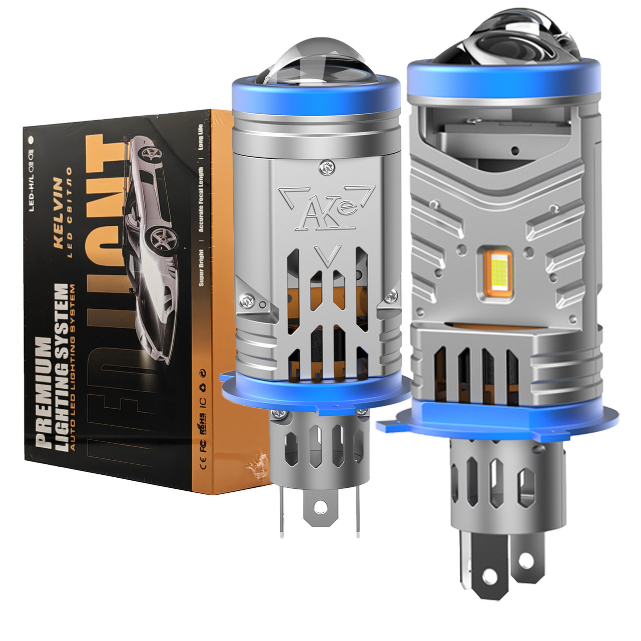 Світлодіодні LED міні лінзи H4 KELVIN 60W 12V 6000K 8000Lm лампи з лінзою, фото 1