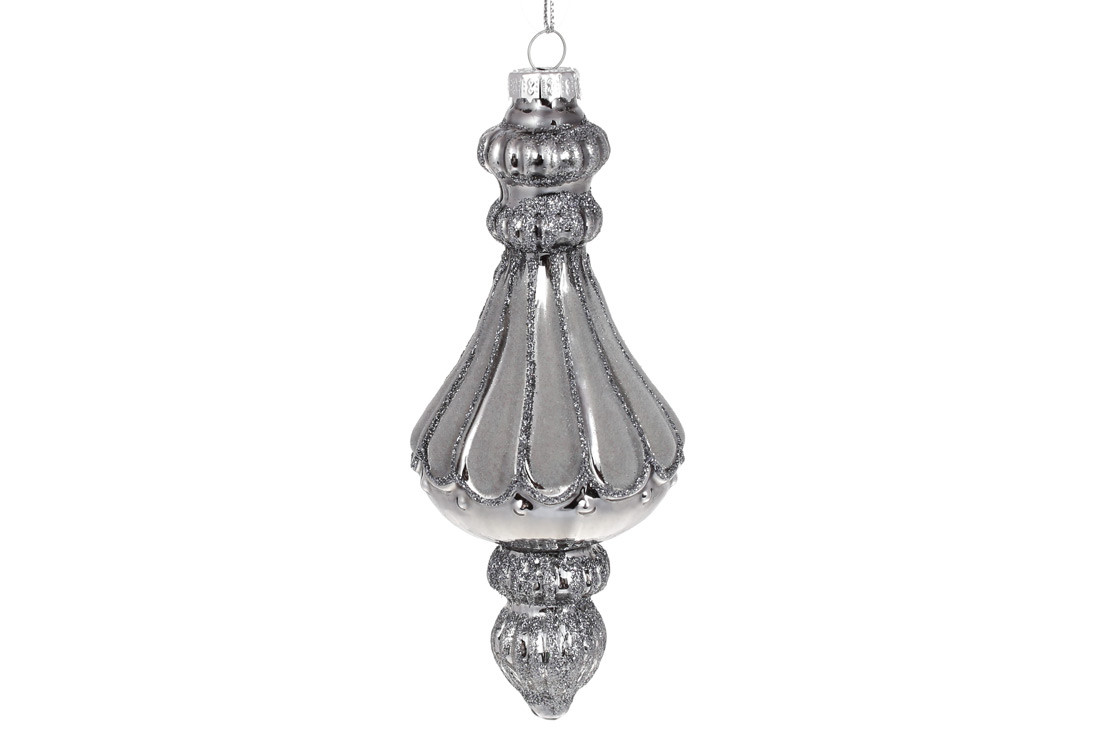 Ялинкова прикраса рельєфної форми з оксамитовими вставками, колір - сріблястий антик, фото 1