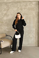 Жіночий в'язаний костюм двійка: кофта на блискавці з капюшоном і штани