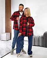 Женская байковая рубашка в клетку красного цвета