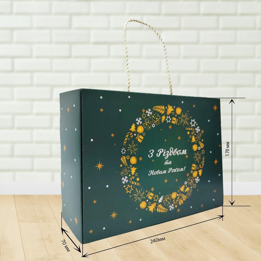 Новорічна картонна упаковка прямокутна моноблок зелена 800-900 г. Н88_1, фото 1
