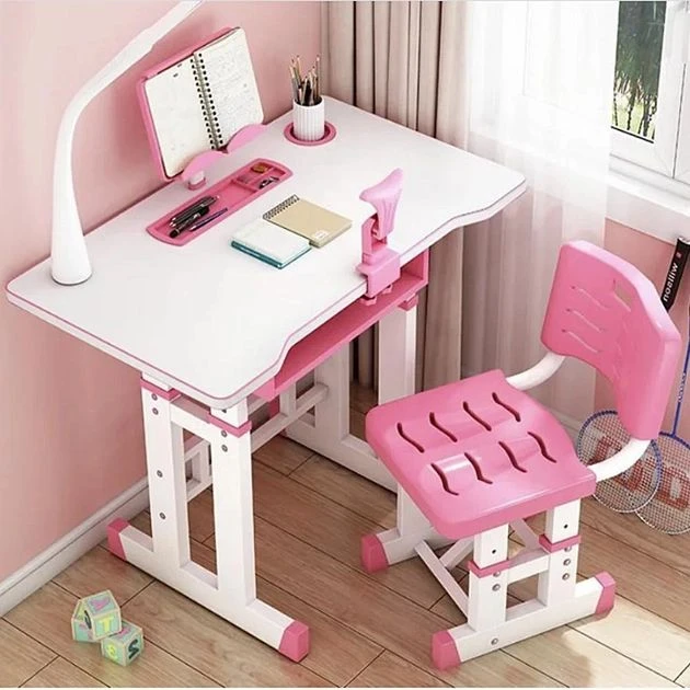 Столик парта та стілець, дитячий із регулюванням висоти та підставкою для книг Рожевий NJ-492, фото 1