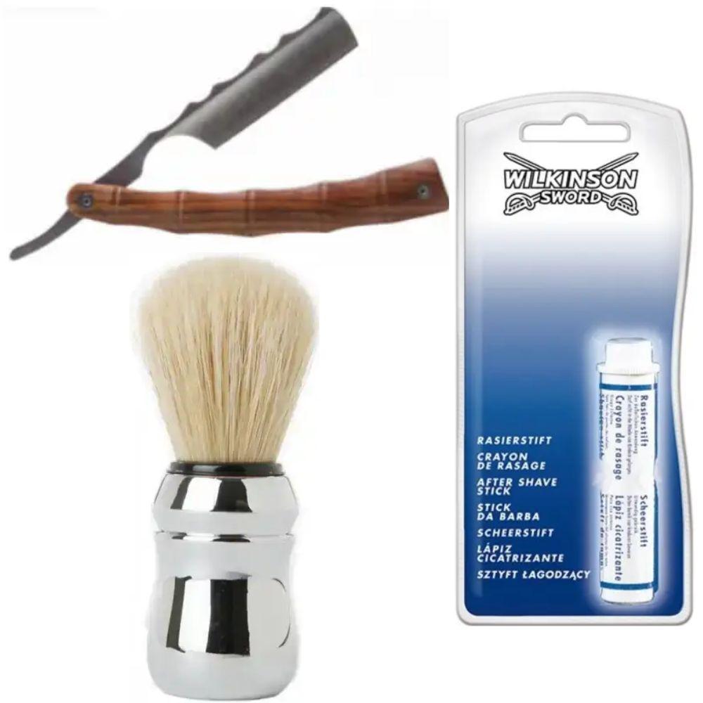Небезпечна бритва/шавета розкладна Straight Razor + помазок Proraso + кровоспинний олівець Wilkinson Sword After Shave Stick, фото 1