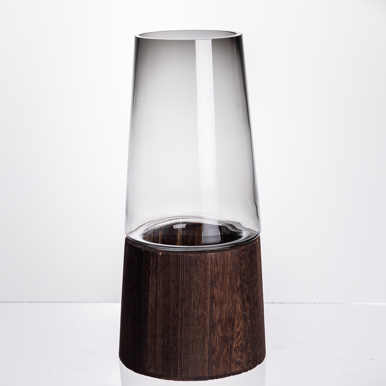 Ваза кругла скляна 29см товсте скло дерево 2л, декоративна посудина для квітів димчасте скло сучасний акцент інтер'єр, фото 1