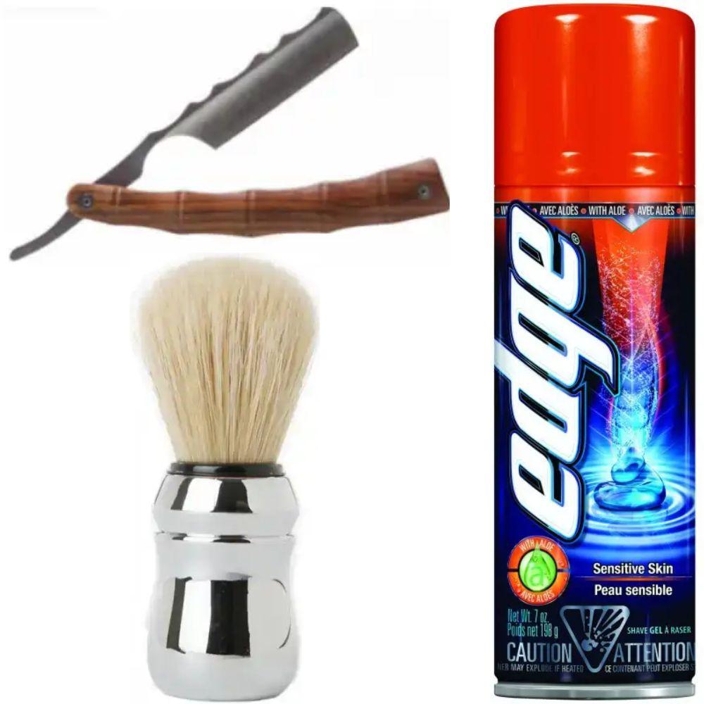 Небезпечна бритва/шавета розкладна Straight Razor + помазок Proraso + гель для гоління Wilkinson Sword EDGE Sensitive, фото 1