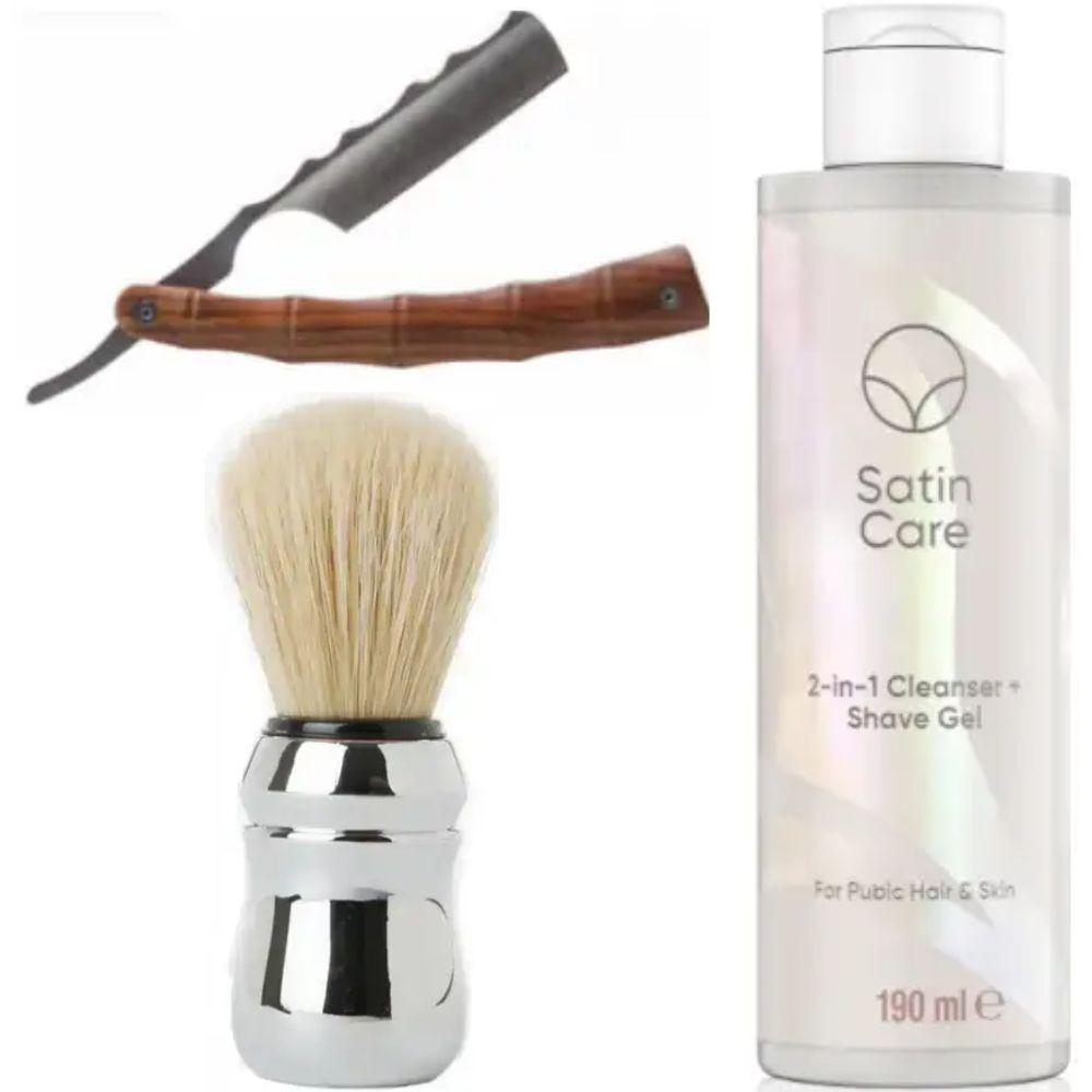 Небезпечна бритва/шавета розкладна Straight Razor + помазок Proraso + гель для гоління Gillette Venus Venus Satin Care 2 в 1, фото 1