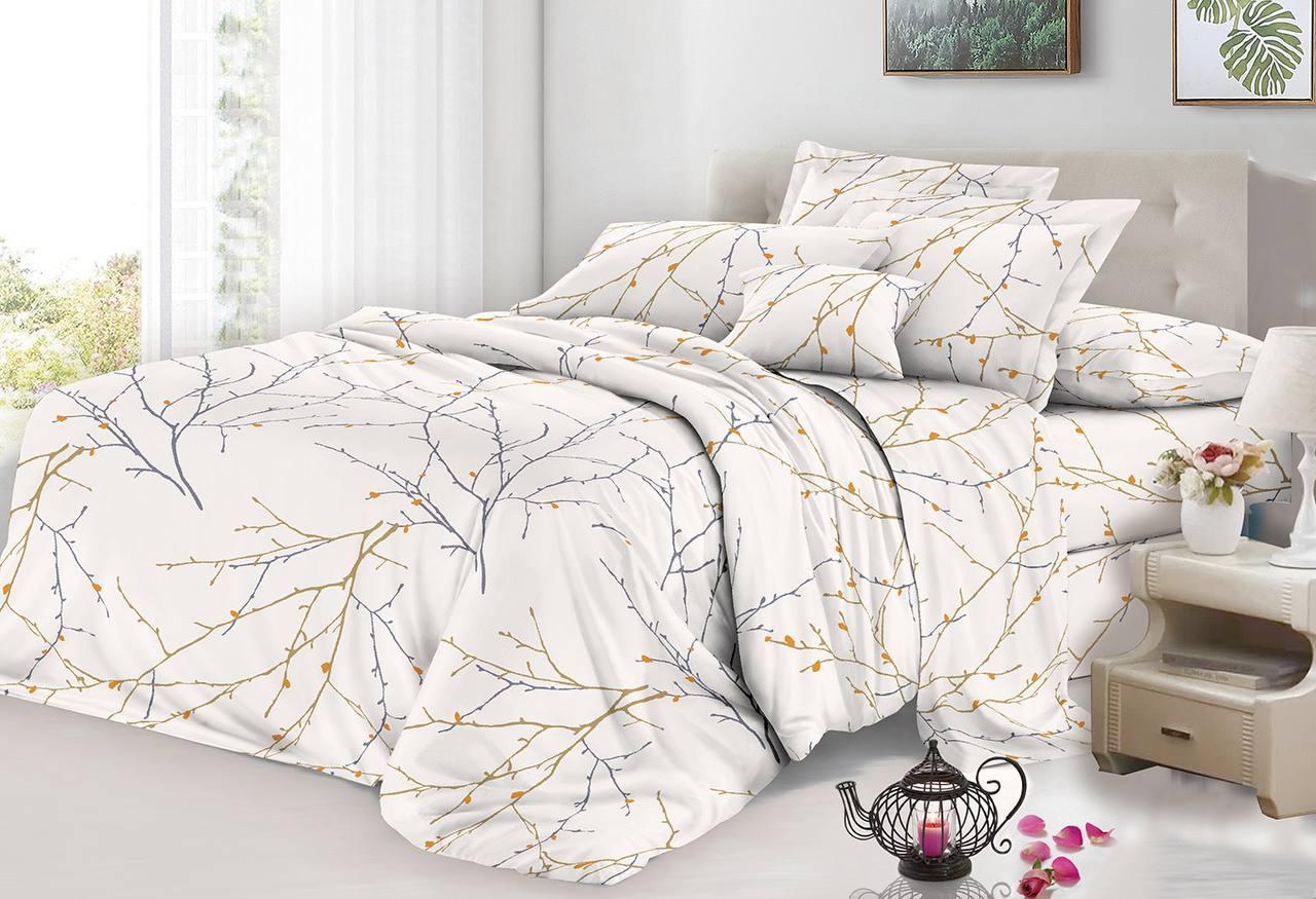 Комплект постільної білизни Бязь Білий з гілочками Сімейний розмір 200х220, 2 підковдри, фото 1