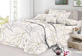 Комплект постільної білизни Бязь Білий з гілочками Полуторний розмір 150х220