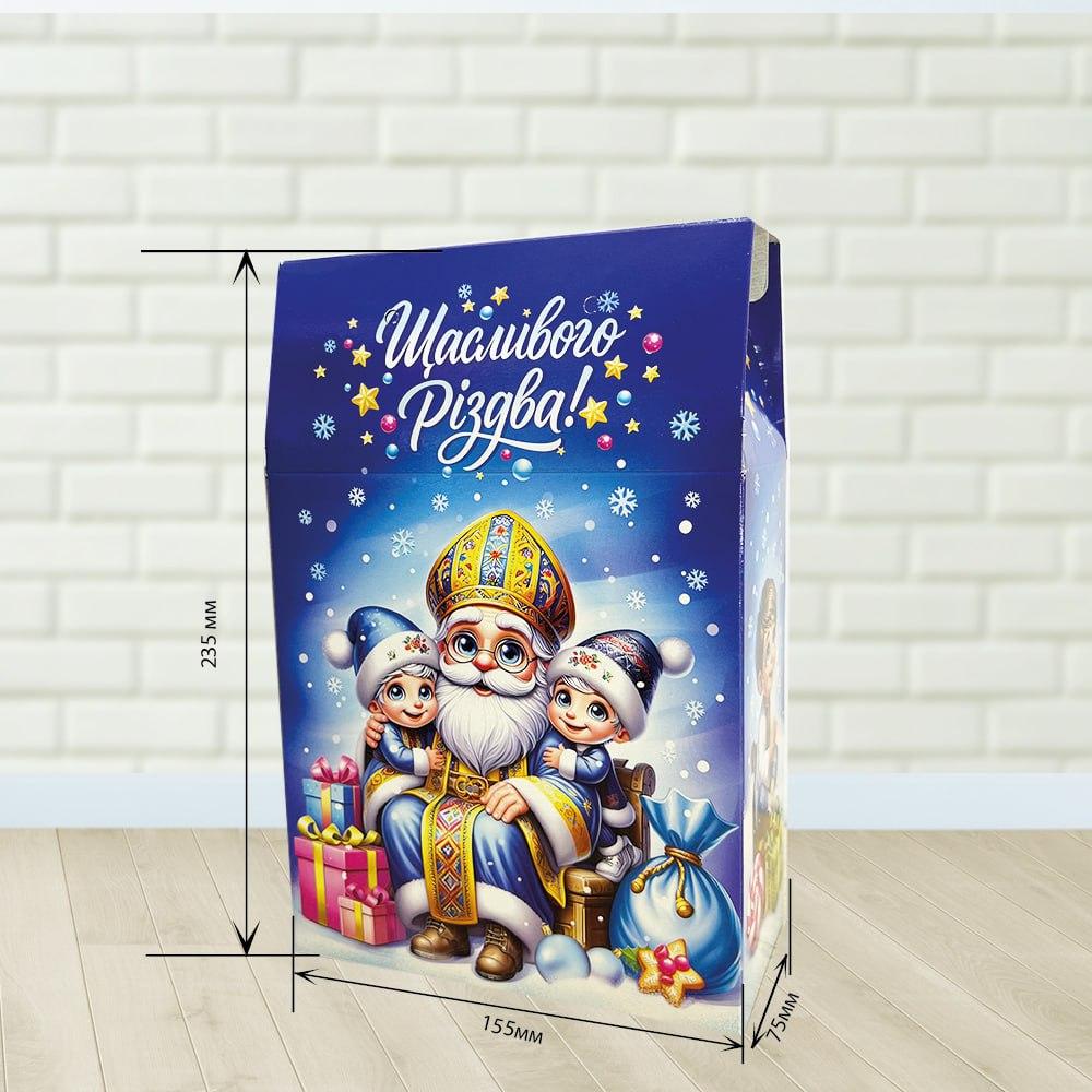 Новорічна картонна упаковка Сумка з ручками-шнурками синя 700-800 г. Н86_3, фото 1