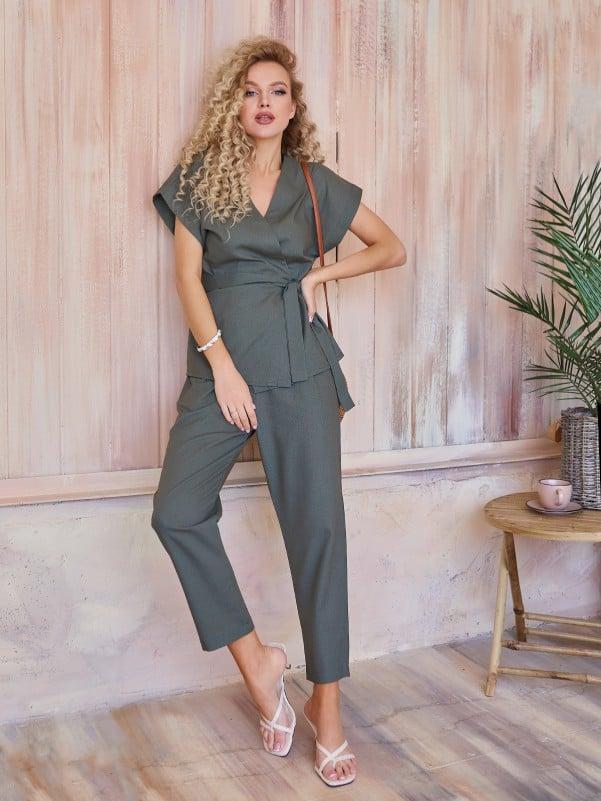 Костюм жіночий брючний літній хакі, фото 1