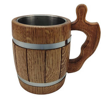 Дерев’яний пивний кухоль з металевою вставкою ручної роботи 0.5 л | Подарунок чоловікові | Келих для пива