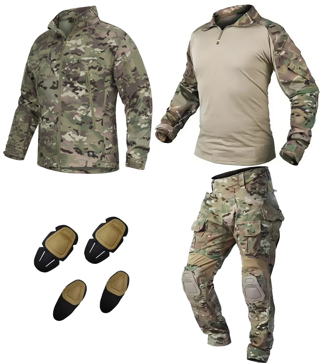 Тактический компле ЗСУ Multicam: бойова військова форма Brutals G3 + вставні наколінники і налокотники + куртка Shark Softshell, фото 1