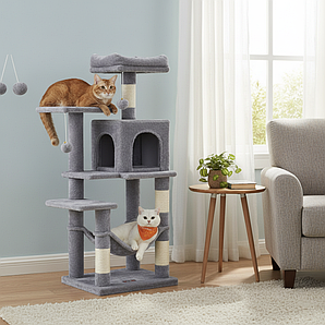 Кігтеточка, лежанка для кішки TOWER HOUSE світло-сіра
