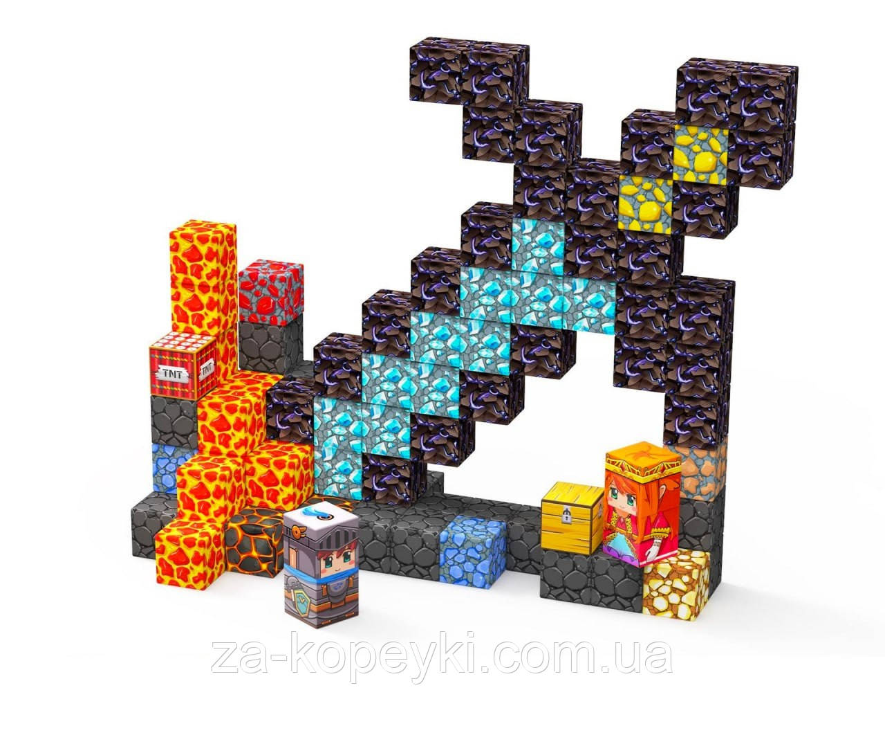Магнітний конструктор Minecraft Меч на 100 деталей + сумка для зберігання, фото 1