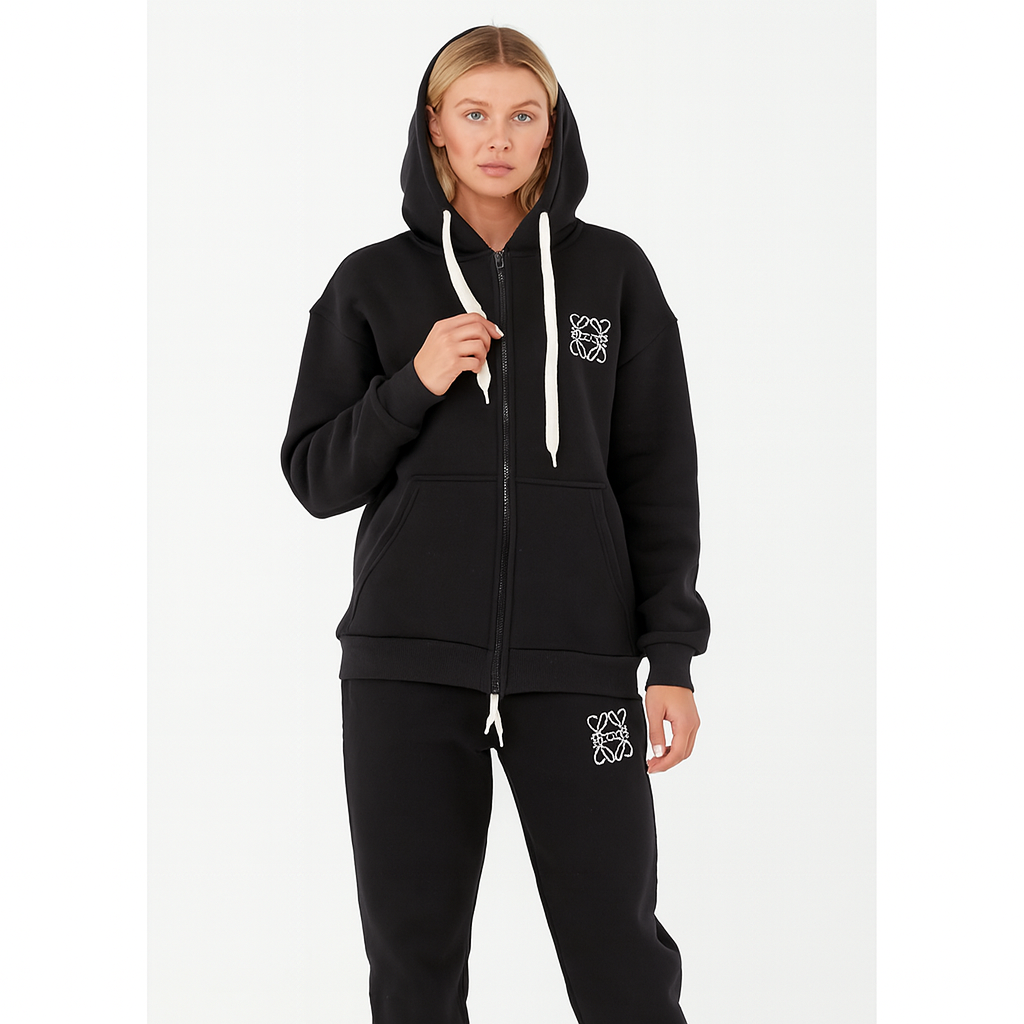 Костюм жіночий батал на блискавці з манжетами чорний (5604), фото 1