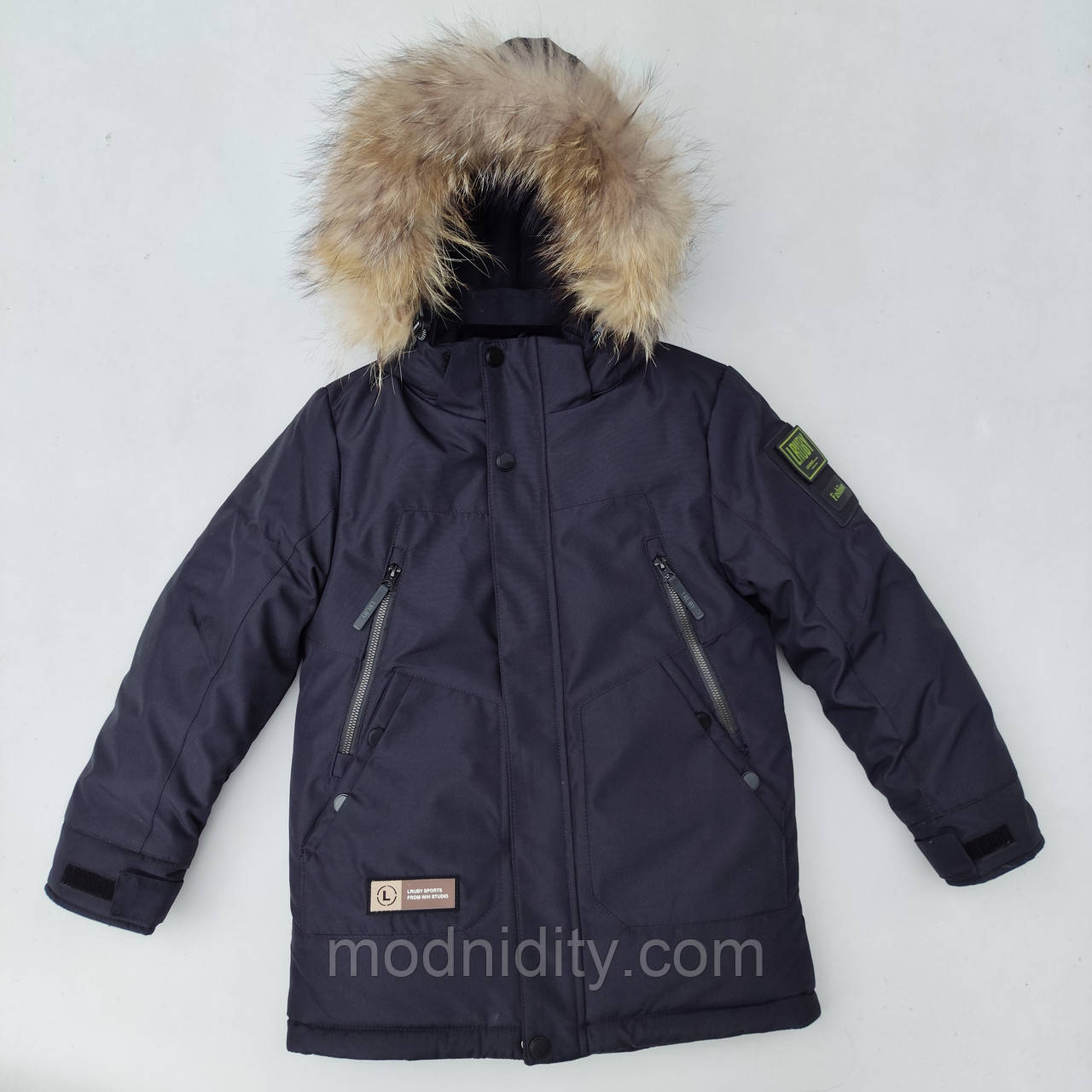 Зимова куртка дитяча на хлопчика "Карім" 140 146 термо тепла з натуральною облямівкою підліткова, фото 1