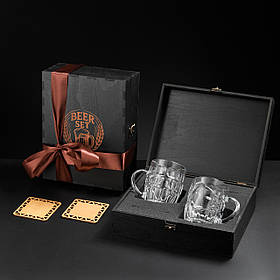 Набір 2 пивних келихів у дерев'яній подарунковій коробці | Подарунок для любителя пива