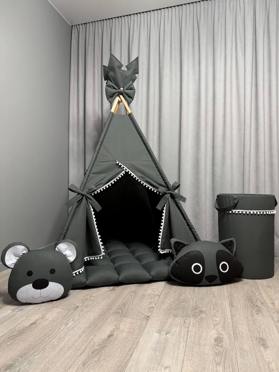 Вігвам для дітей Графіт 8 БОНБОН з Кошиком Повний комплект, вігвам для хлопчика, вігвам для дівчинки, дитячий вігвам, вігвам, фото 1