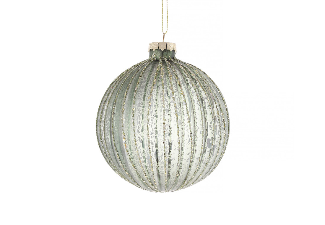 Ялинкова куля, колір - антик зелений з глітером, фото 1