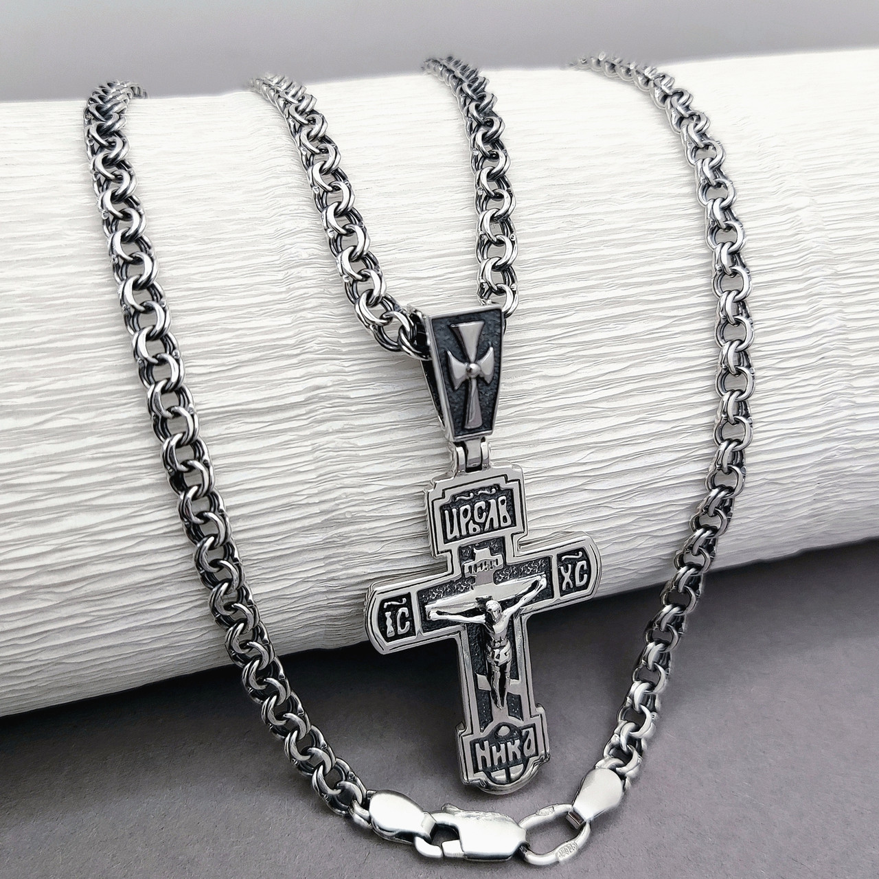 Срібний комплект "Святий Захист" ланцюжок та хрестик, фото 1