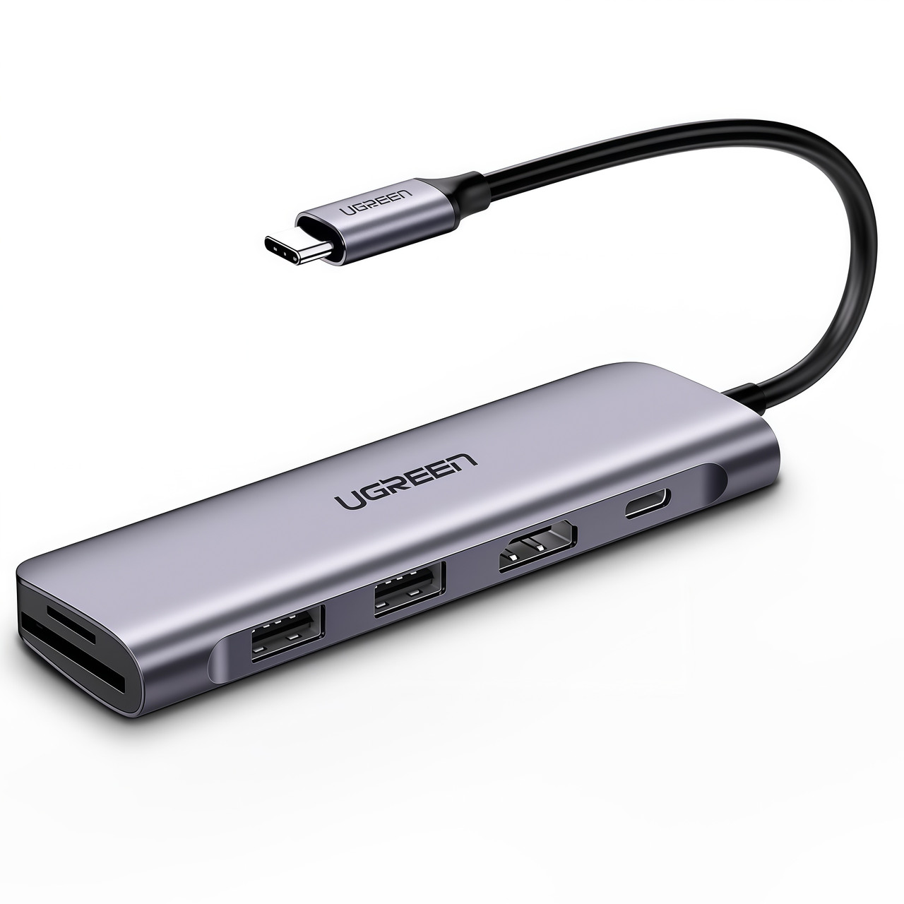 USB-хаб із входом Type-C UGREEN CM195 Multifunction Adapter (2x USB-A, HDMI 4K, TF/SD). Gray, фото 1