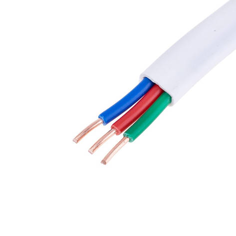 Провід плоский 3x1.5mm² одножильний в білій оболонці 16AWG (PVC, 2xD1.38mm) червоний, зелений, синій, 1м, фото 1