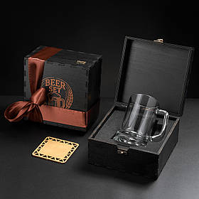 Пивний келих у дерев'яній подарунковій коробці | Подарунок для дідуся, батька, кума