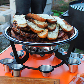 Садж з підігрівом для підігріву шашлику з соусницями та чарками, для природи, дачі, будинку
