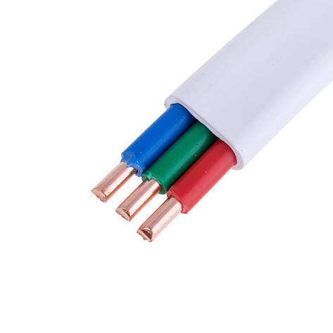 Провід плоский 3x6mm² одножильний в білій оболонці 10AWG (PVC, 2xD2.76mm) червоний, зелений, синій, 1м, фото 1