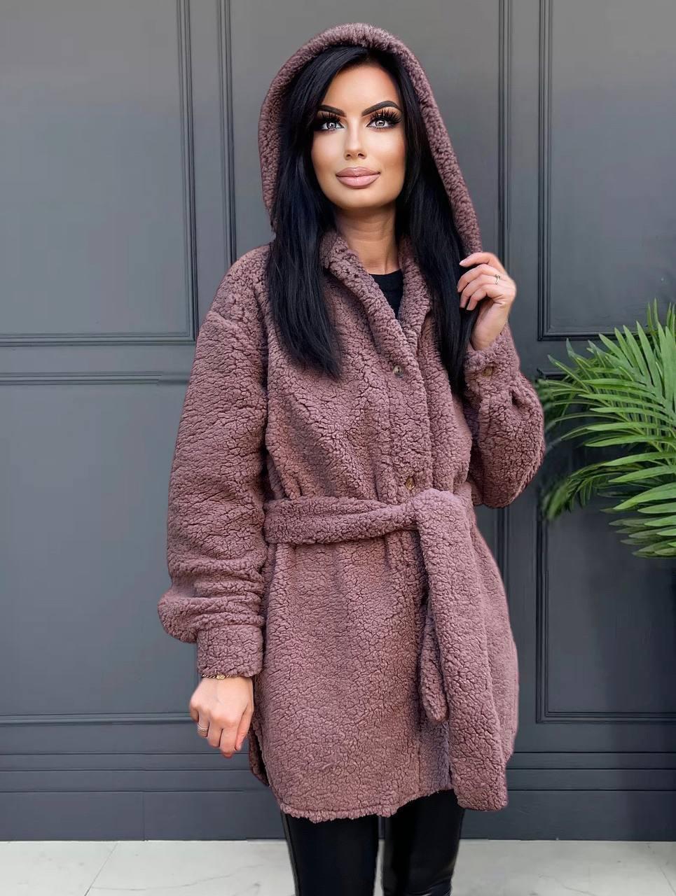 Жіноча шуба Тедді з капюшоном, фото 1