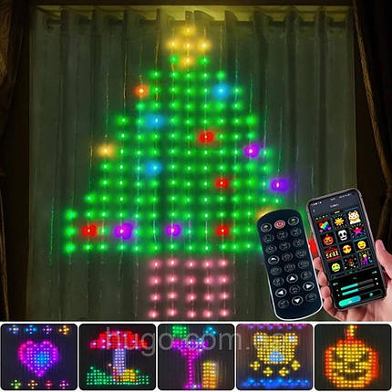Розумна гірлянда-штора від USB, 2x2м, SFK 07, Різнобарвна/Норічна гірлянда на вікно/SMART гірлянда, фото 1