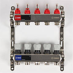 Колектор Standard 1" - 3/4" на 5 виходів в зборі для теплої підлоги